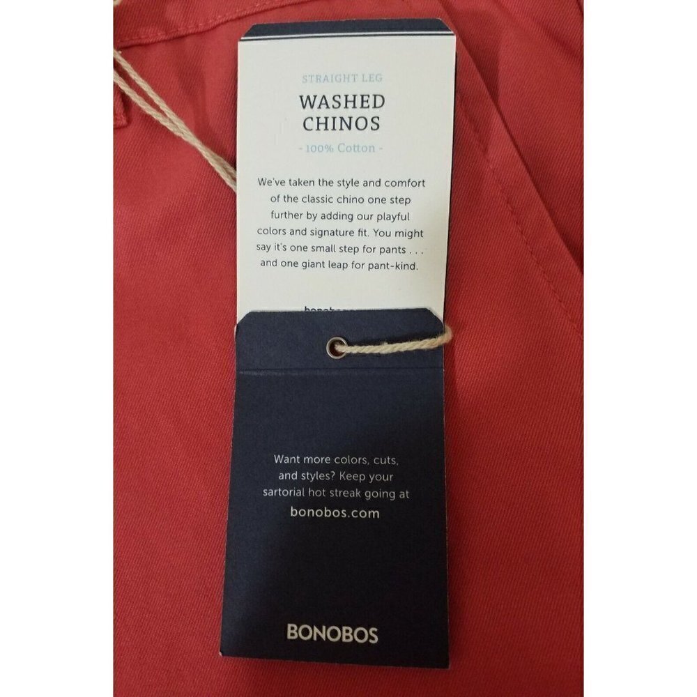 BONOBOS~Men's Size 34×34~Pink Straight Fit Washed Chinos 100 % Cotton NWT - Picture 4 of 10
